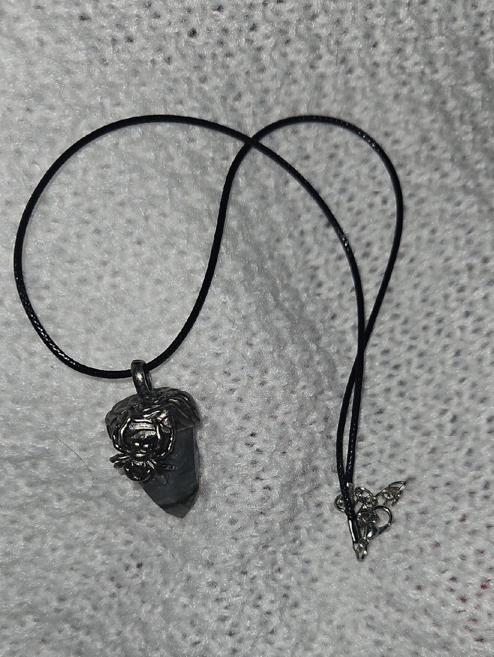 Stone Point Spider Pendant Necklace with Black Cord